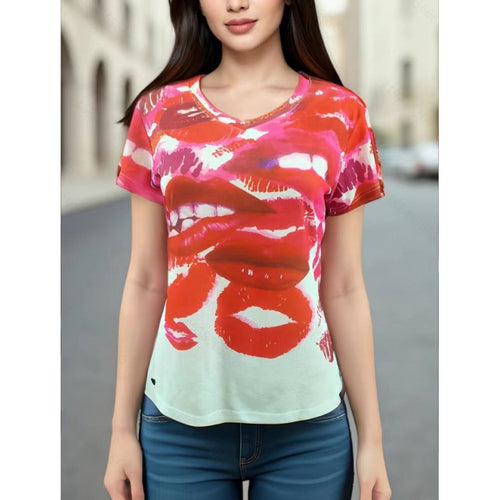 T-shirt pour femme avec design de lèvres créatif et coupe décontractée Chic & Stil