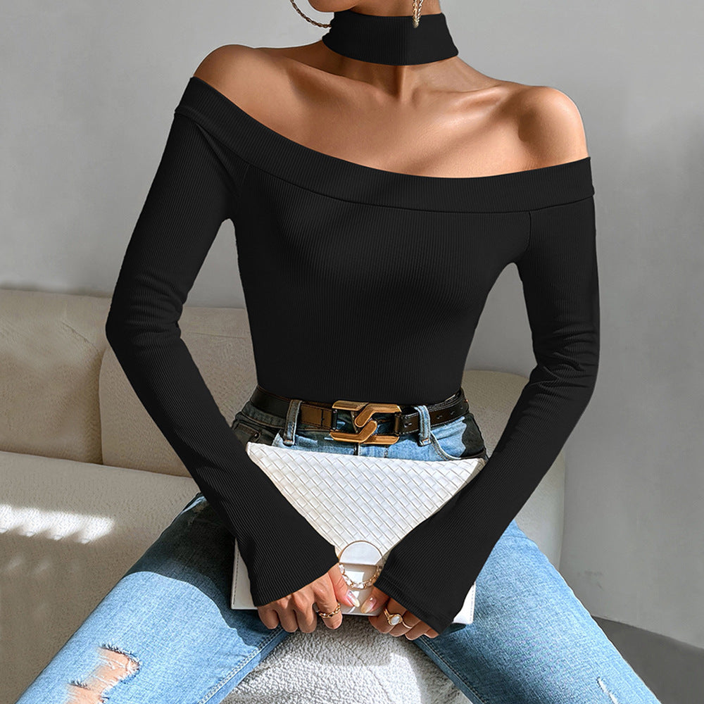 T-shirt à manches longues décolleté avec design élégant en nœud pour femmes Chic & Stil