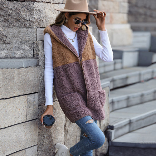 Faux fur jacket for women with large pockets and asymmetric design Amarae