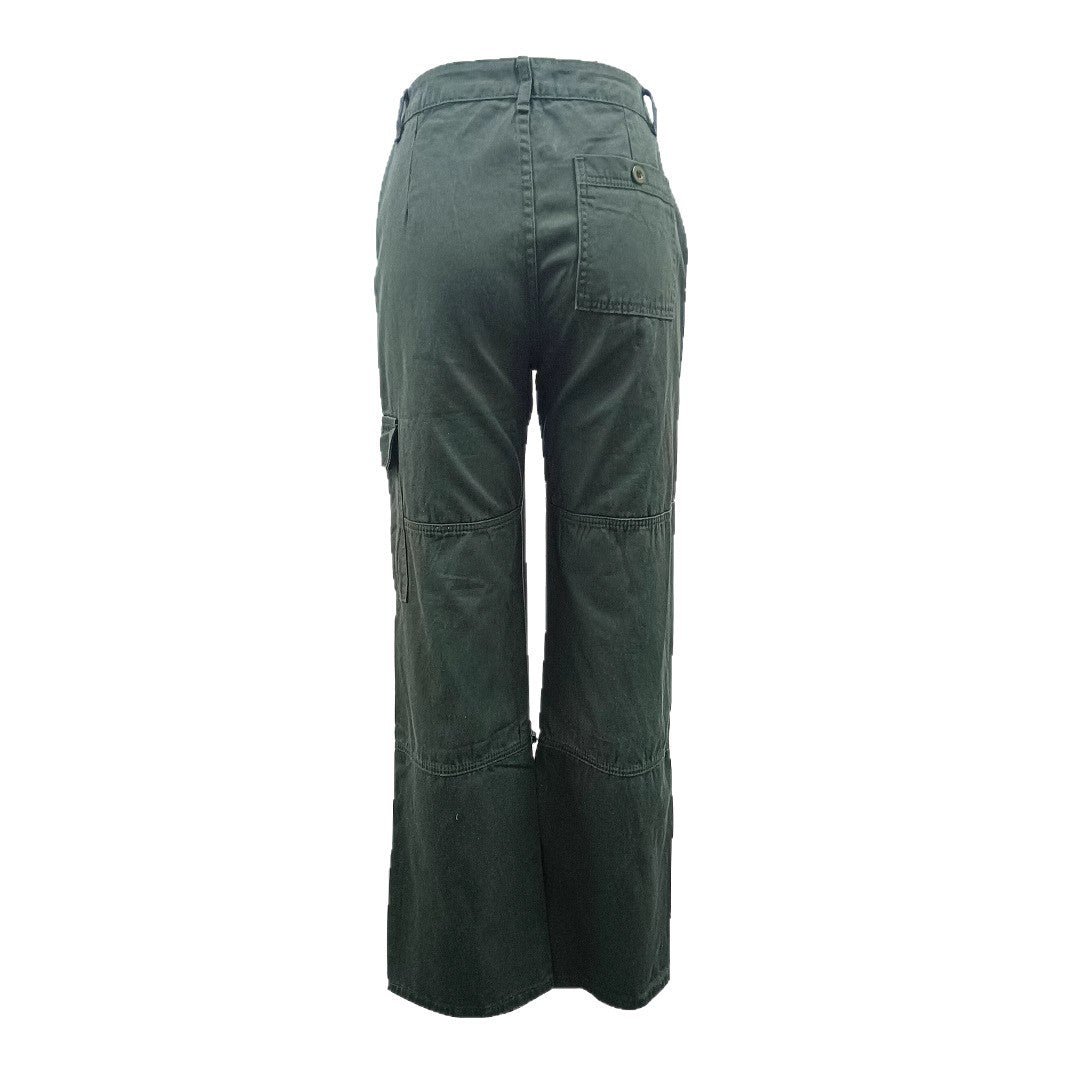 Women's High-Waisted Cargo Palazzo Pants with Seam Segments and Side Flap Pocket Amarae