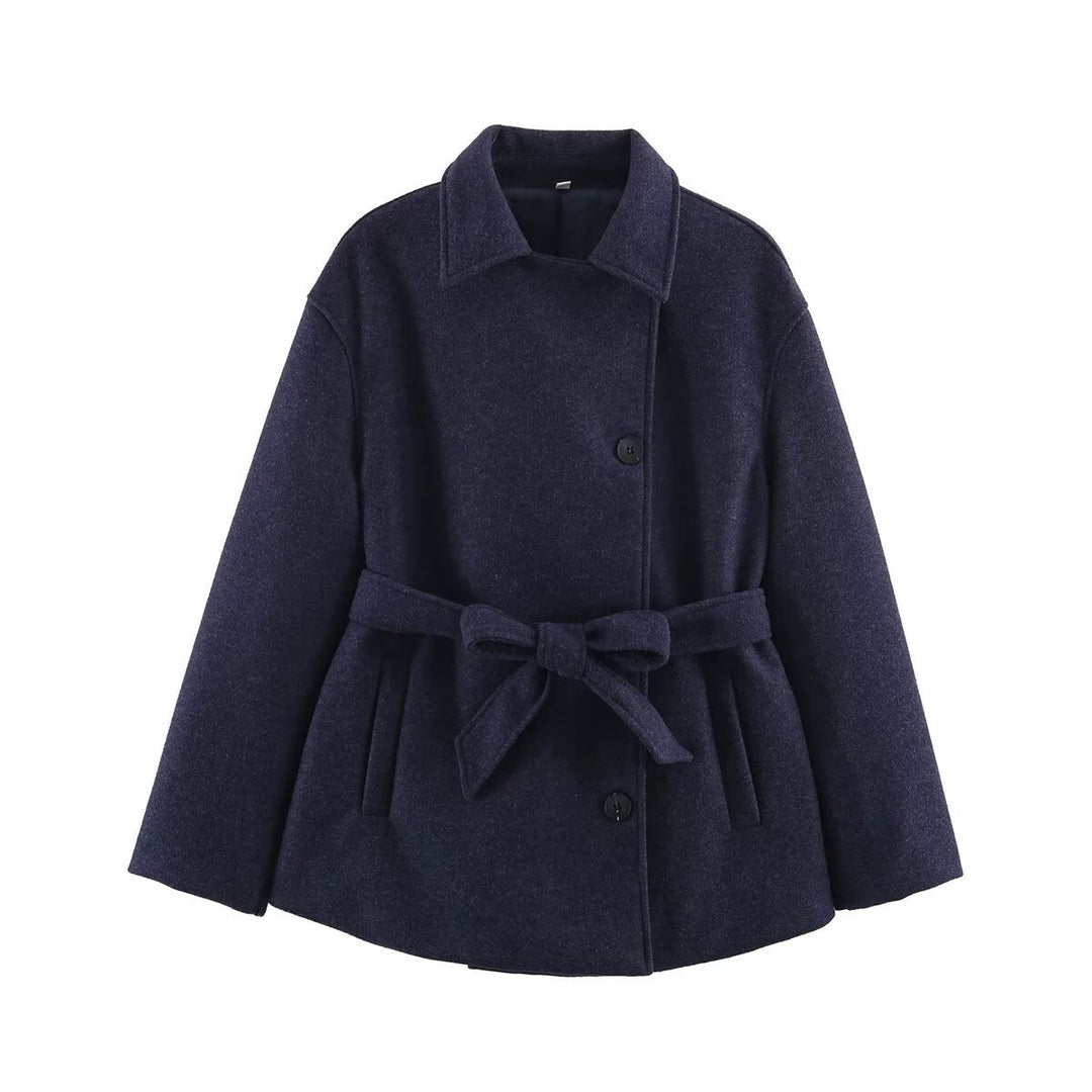 Women’s short wrap coat with belted waist and boxy silhouette Amarae