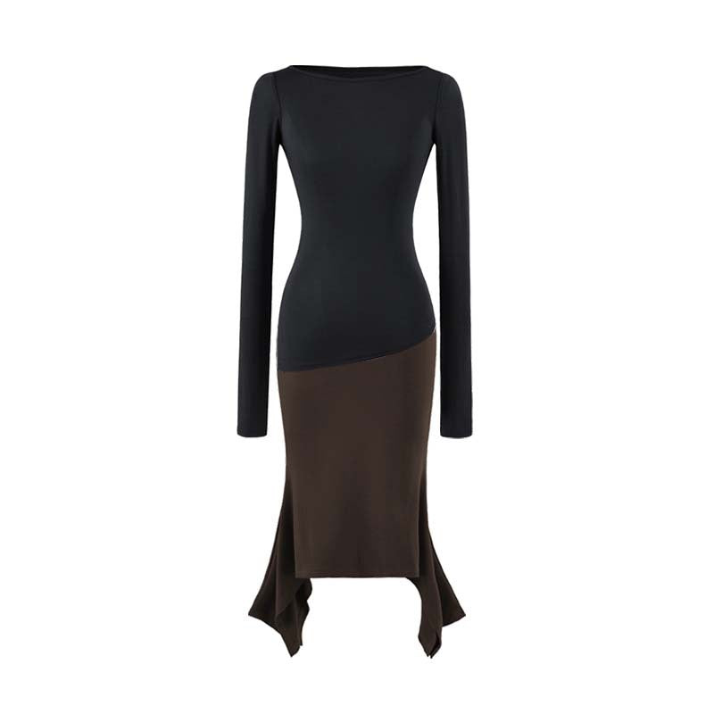 Women Figure-Hugging Midi Dress with Asymmetrical Hem and Panel Design Amarae