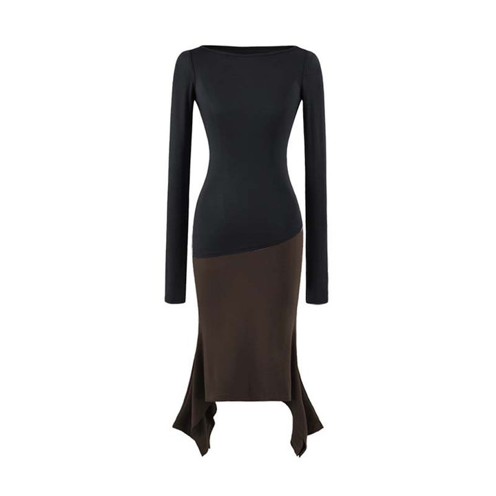 Women Figure-Hugging Midi Dress with Asymmetrical Hem and Panel Design Amarae