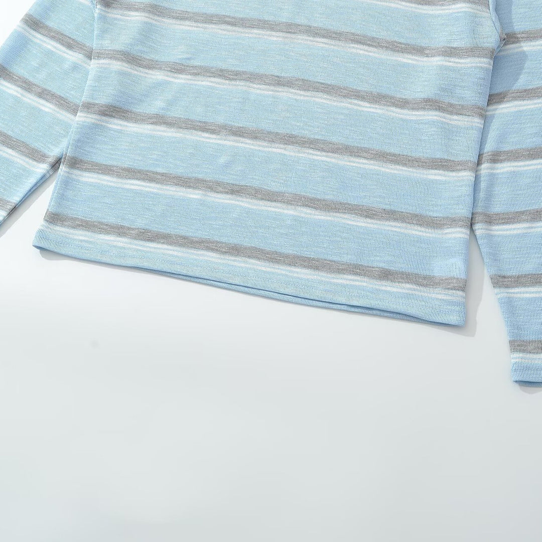 Men's knit polo shirt with open V-neck and fine stripe pattern Amarae