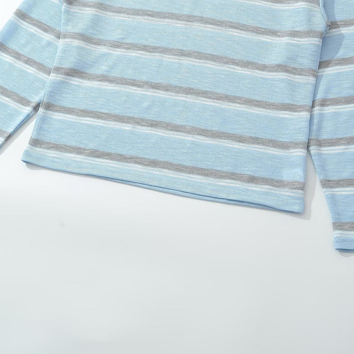 Men's knit polo shirt with open V-neck and fine stripe pattern Amarae