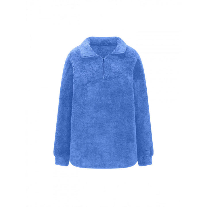 Women Fluffy Oversized Sherpa Pullover with Half Zip and Kangaroo Pockets Amarae