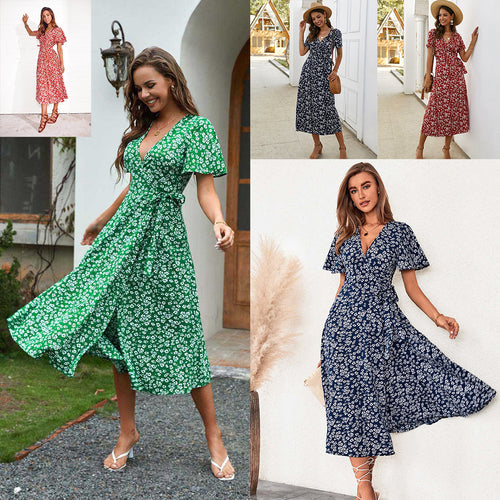 Ladies Chic Floral Wrap Maxi Dress 1751507269