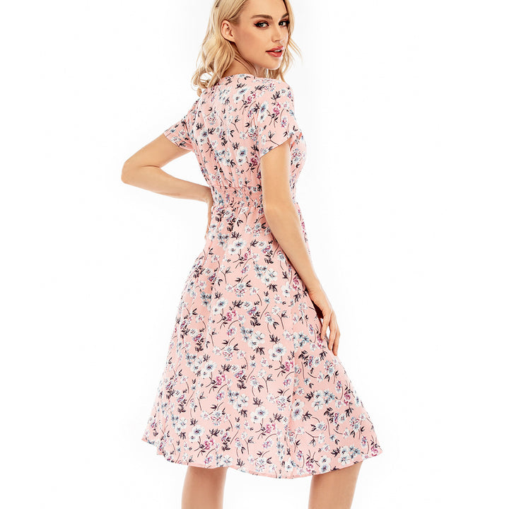 Maxi dress for women with floral patterns and an elastic waistband Lune London