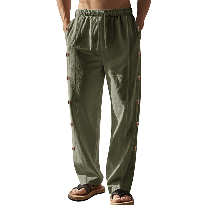 Men's casual beach pants with side button details and elastic waistband Lune London