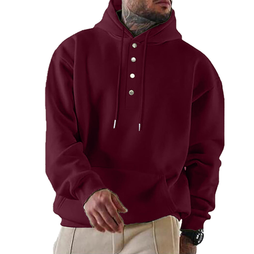 Men's Hoodie with Button Placket and Xxl Fit Chic Und Stil