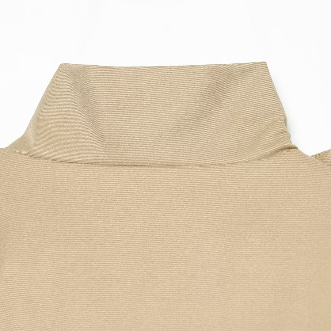 Women Short Cape Trench with High Funnel Collar and Waist Belt Amarae