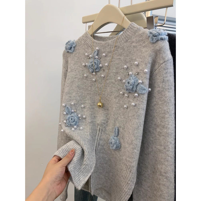 Pull Femme avec design floral texturé et ornements en perles Chic & Stil