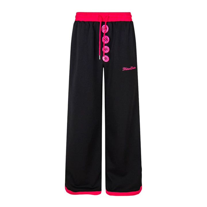 Women Wide Lounge Pants with Decorative Button Placket, High Waist and Drawstring Amarae