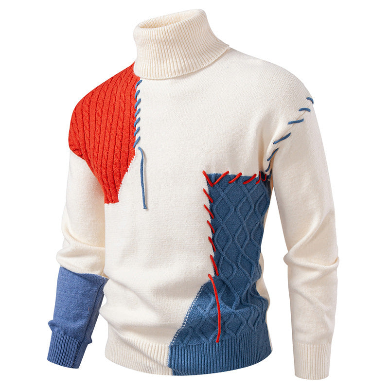 Men's turtleneck sweater with geometric braid pattern and contrasting accents Lune London