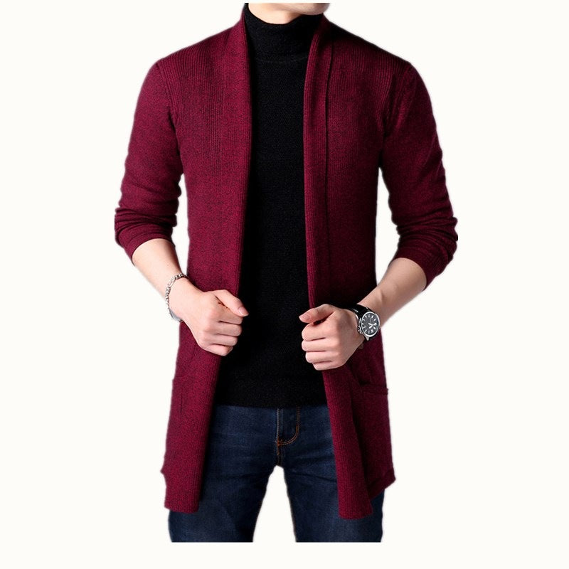 Long knit coat for men with open fronts and modern details Lune London