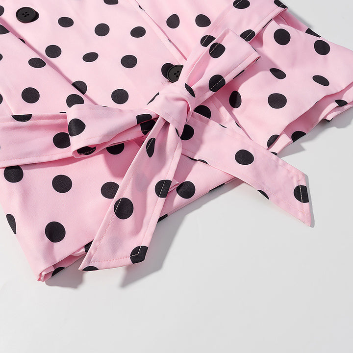 Women's short trench coat in polka dot pattern, double-breasted with belted waist Amarae