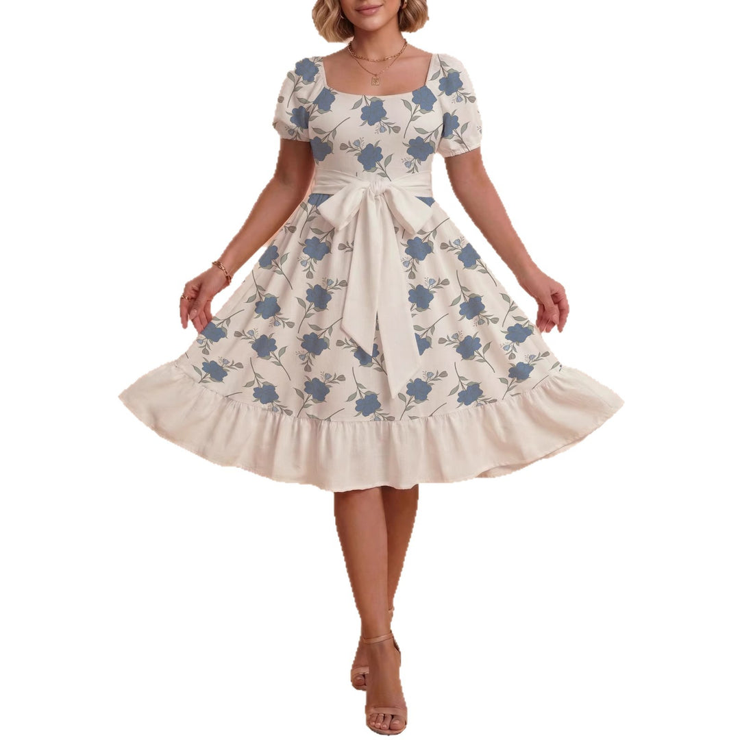 Women's floral dress with adjustable belt and voluminous sleeves Lune London