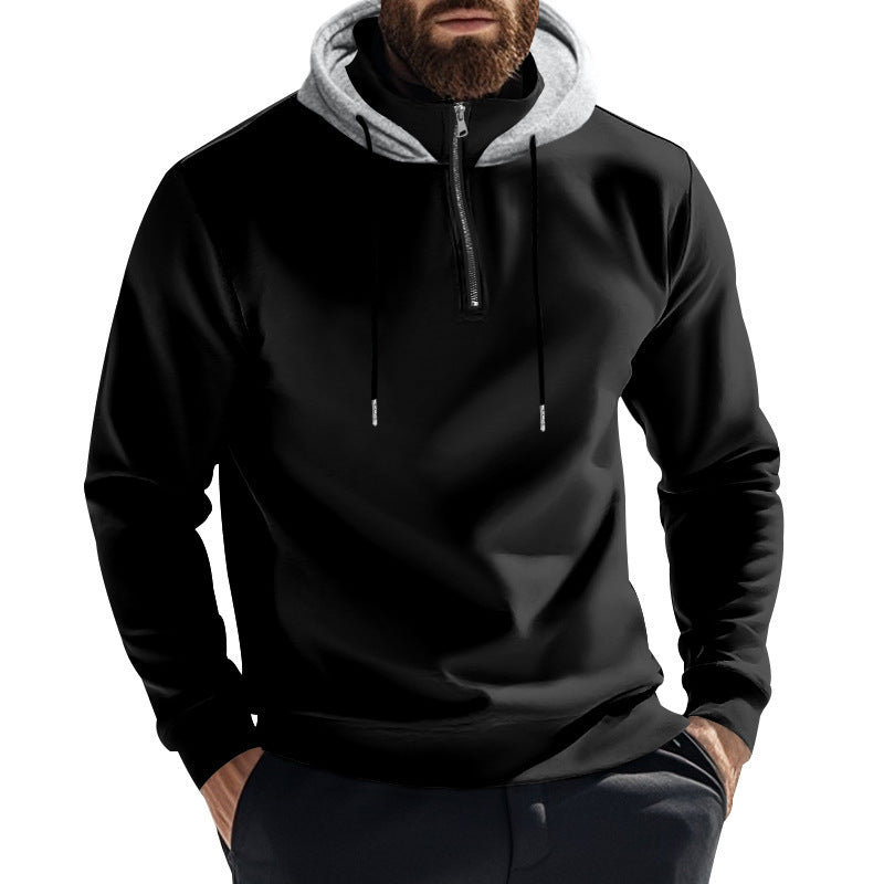 Men's sporty hoodie with half-zip and modern hood construction Lune London