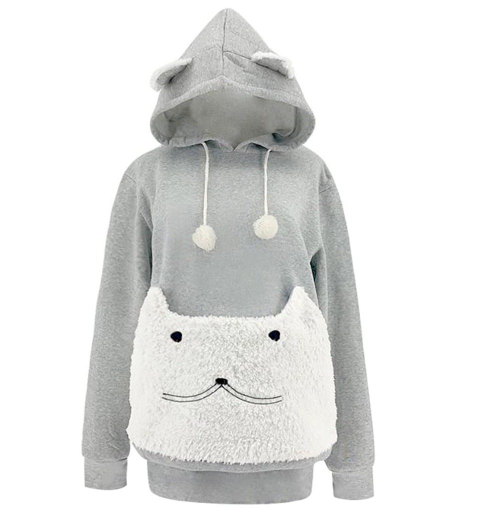 Ladies Cozy Hoodie with Cat Motif and Practical Kangaroo Pocket Lune London