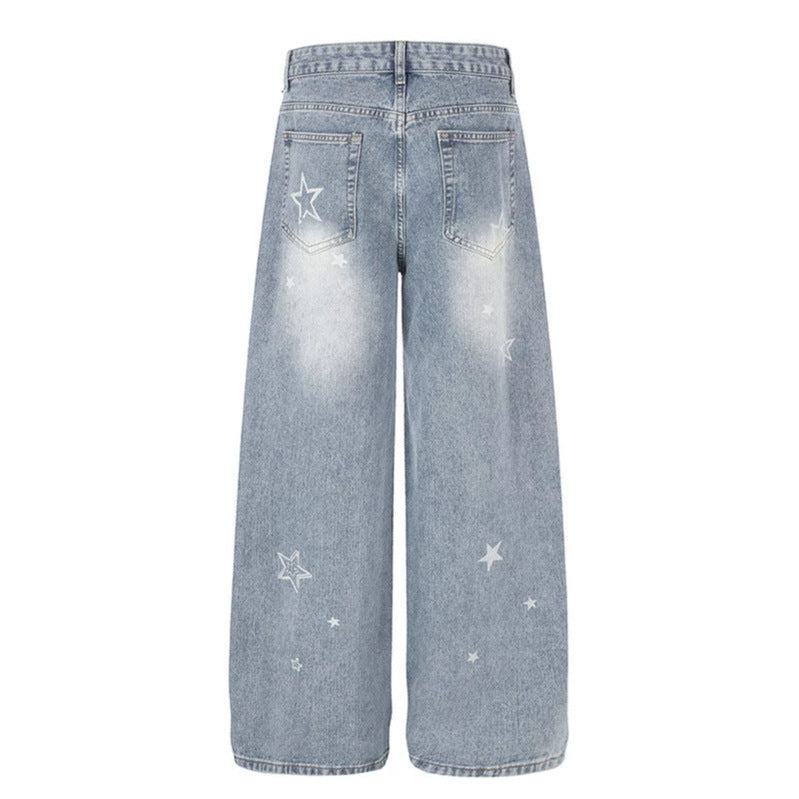 Ladies Wide Distressed Palazzo Jeans with Star Embroidery Amarae