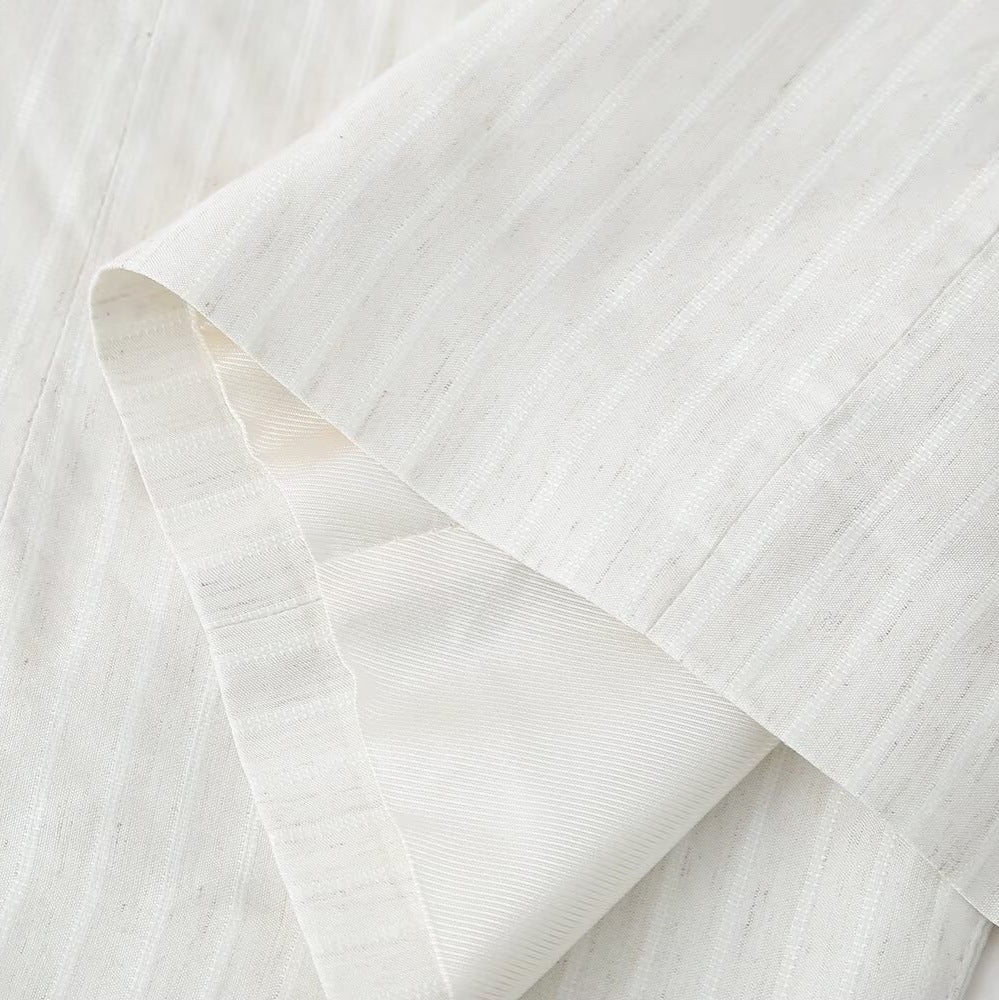 Women's linen look long blazer with wide lapels, roll-up sleeves, and flap pockets Amarae