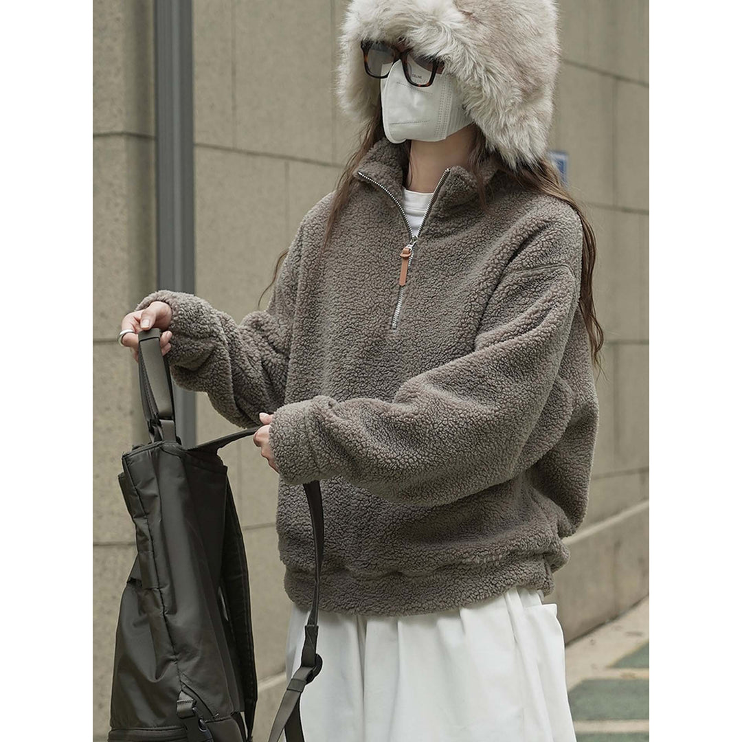 Women's Cozy Sherpa Half-Zip Pullover with Stand-Up Collar Amarae