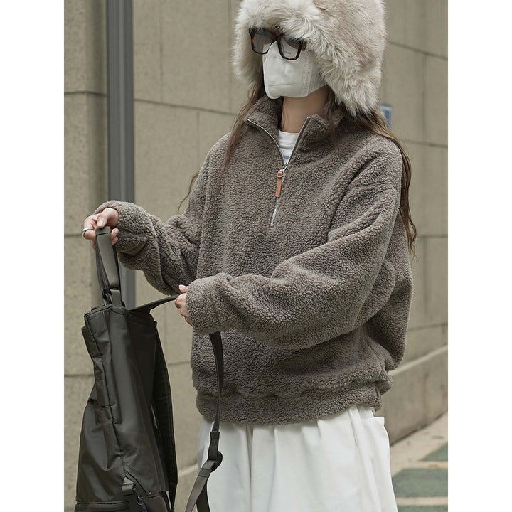 Women's Cozy Sherpa Half-Zip Pullover with Stand-Up Collar Amarae