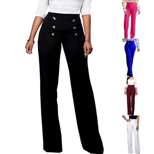 Amarae | Women Elegant High-Waist Pants with Decorative Buttons