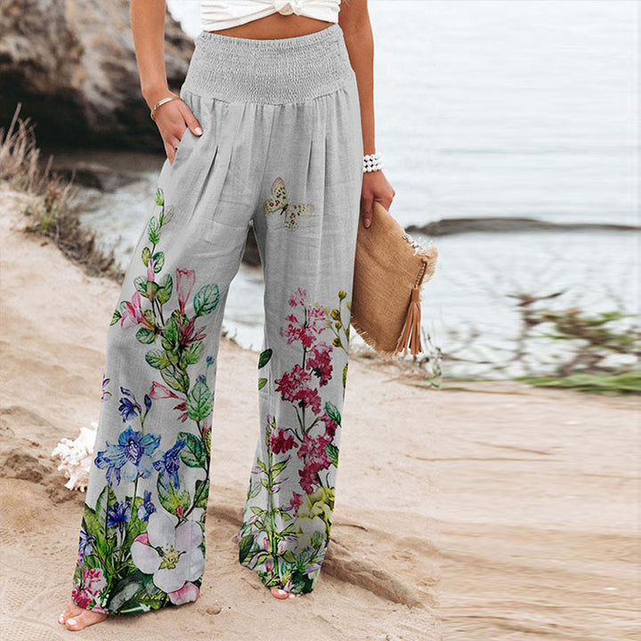 Lune London Floral Print Palazzo Pants for Women with Elastic Waist