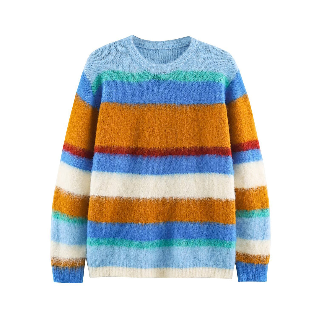 Women's Oversize Mohair-Look Striped Sweater with Round Neckline Amarae