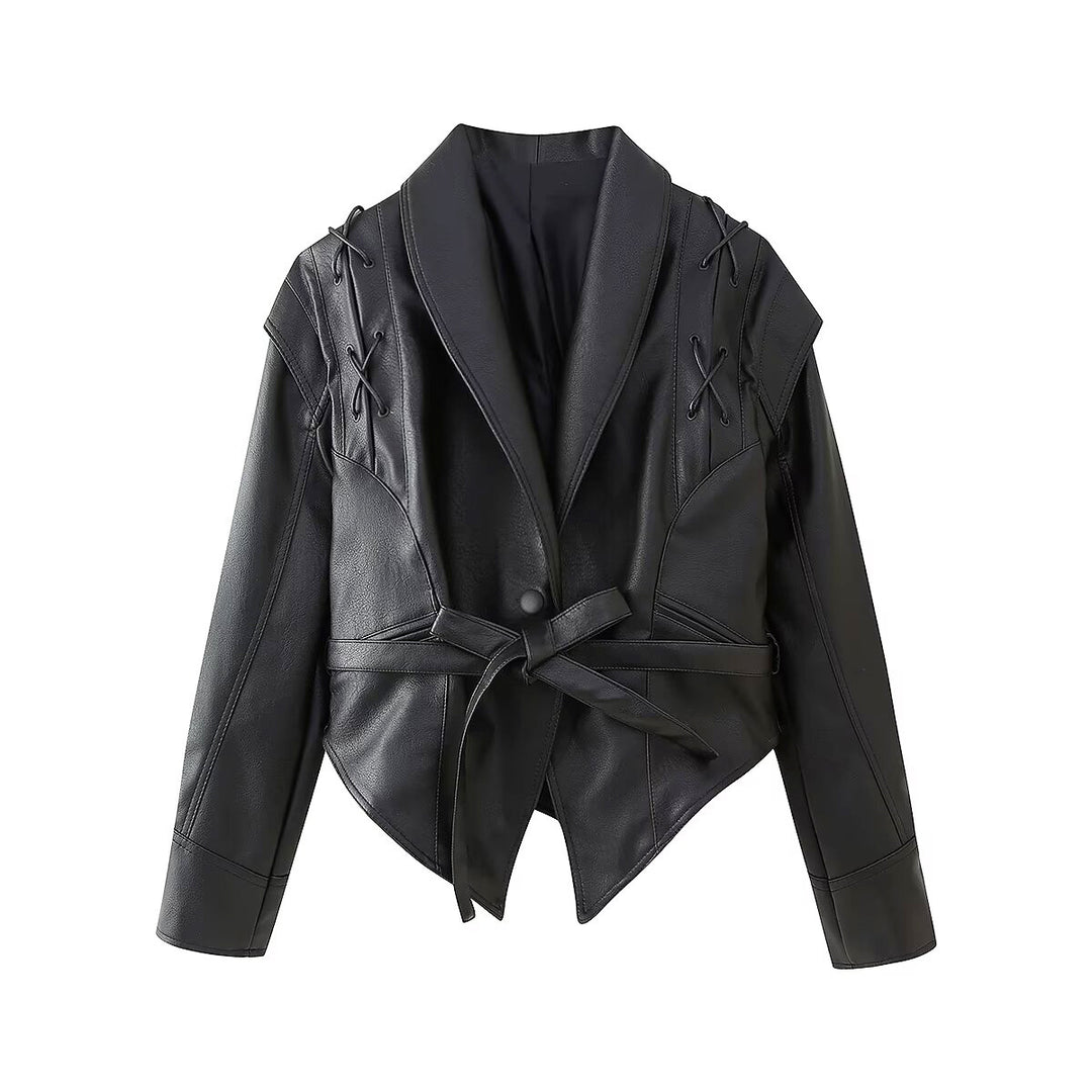 Women's biker jacket with refined lace details and a fitted cut Lune London