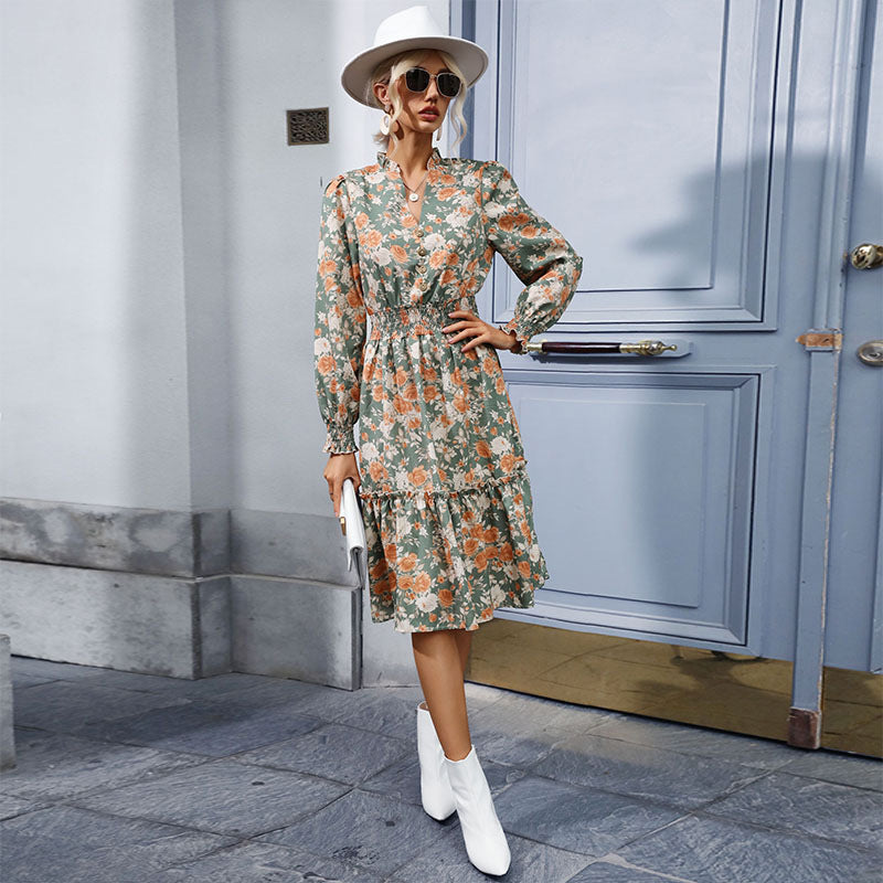 Midi dress for women with floral accents and gathered details Lune London