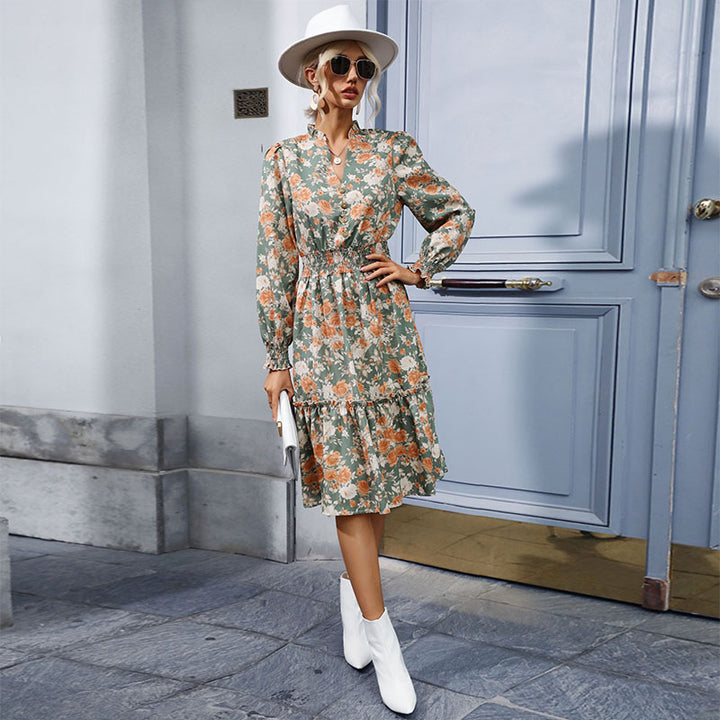 Midi dress for women with floral accents and gathered details Lune London