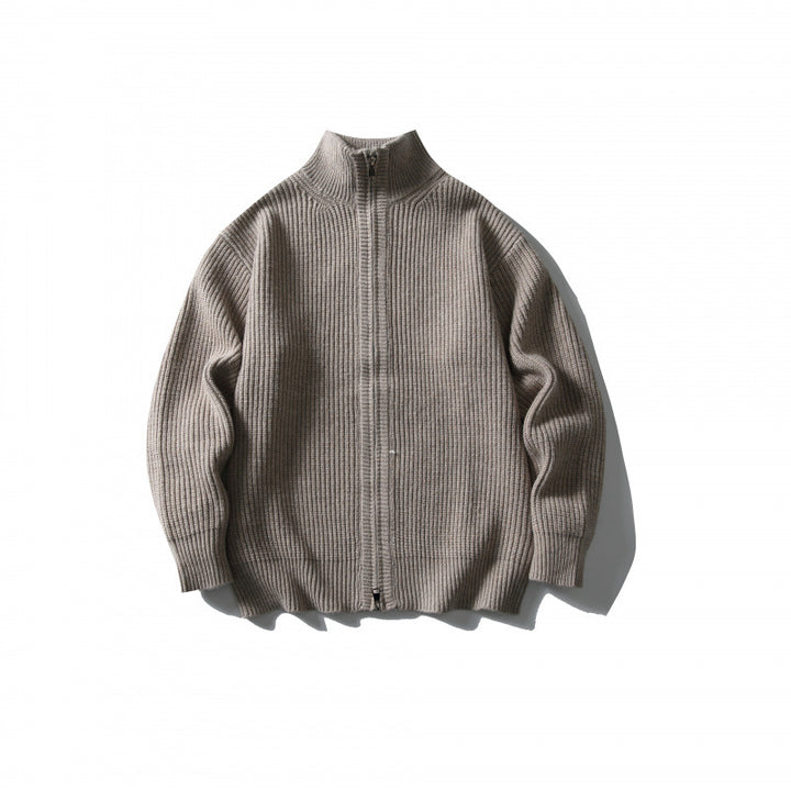 Unisex Ribbed Zip Cardigan with Stand-Up Collar Amarae