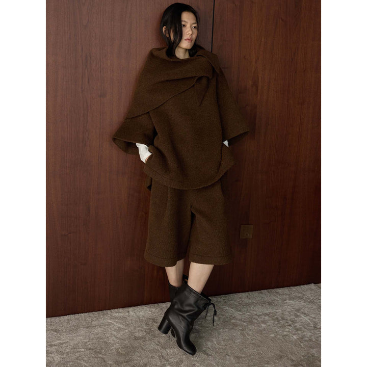 Women's cape poncho made of wool blend with overlapping loop collar Amarae