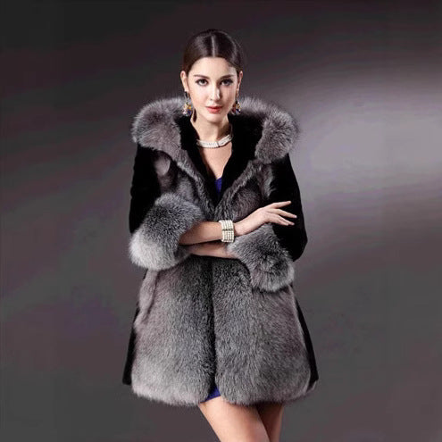 Ladies faux fur parka elegant and warm with hood Amarae