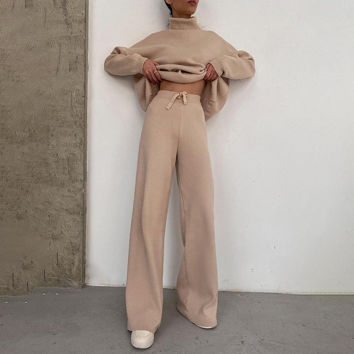 Women Wide Knit Pants with High Waist, Drawstring, and Wide Leg Amarae