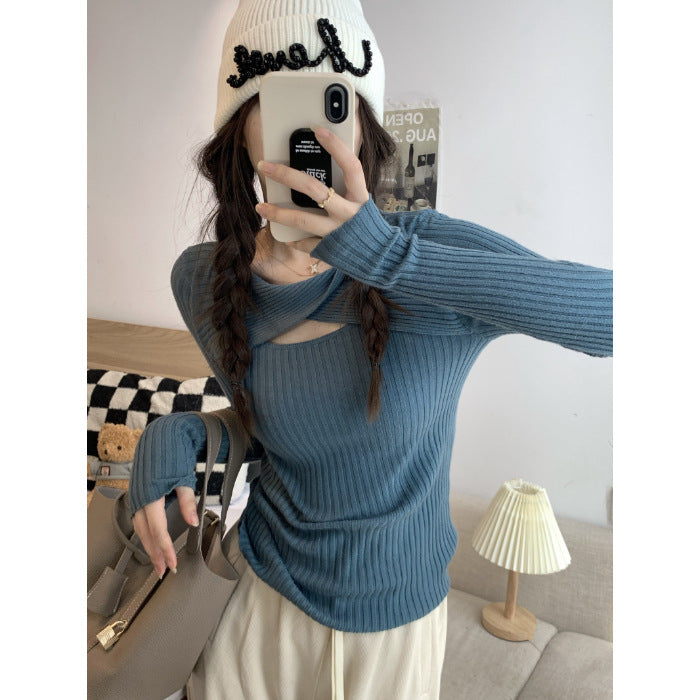 Women's long sleeve shirt with open shoulder area and rib knit pattern Lune London