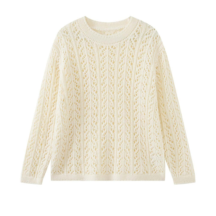 Women Loose Ajour Knit Sweater with Round Neck