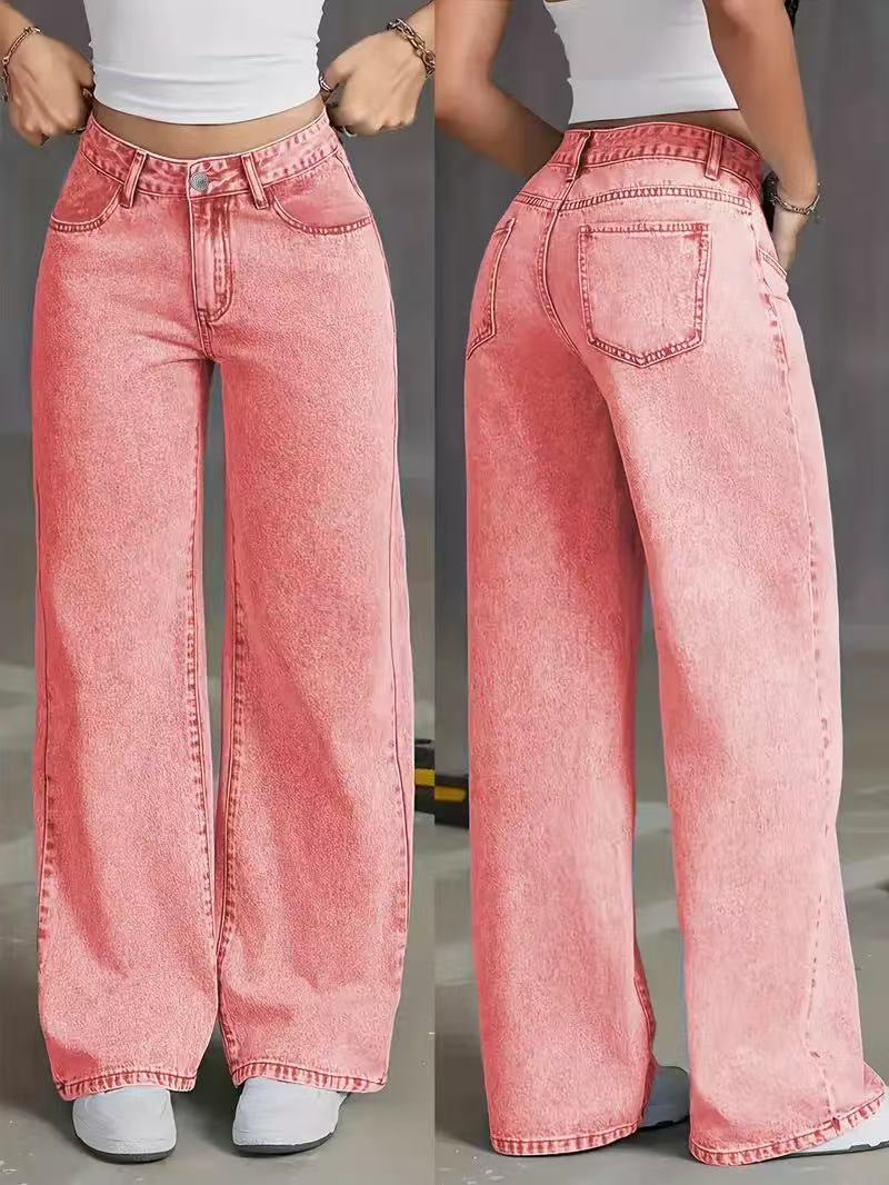 Jeans larges pour femmes au style décontracté avec taille haute Chic & Stil
