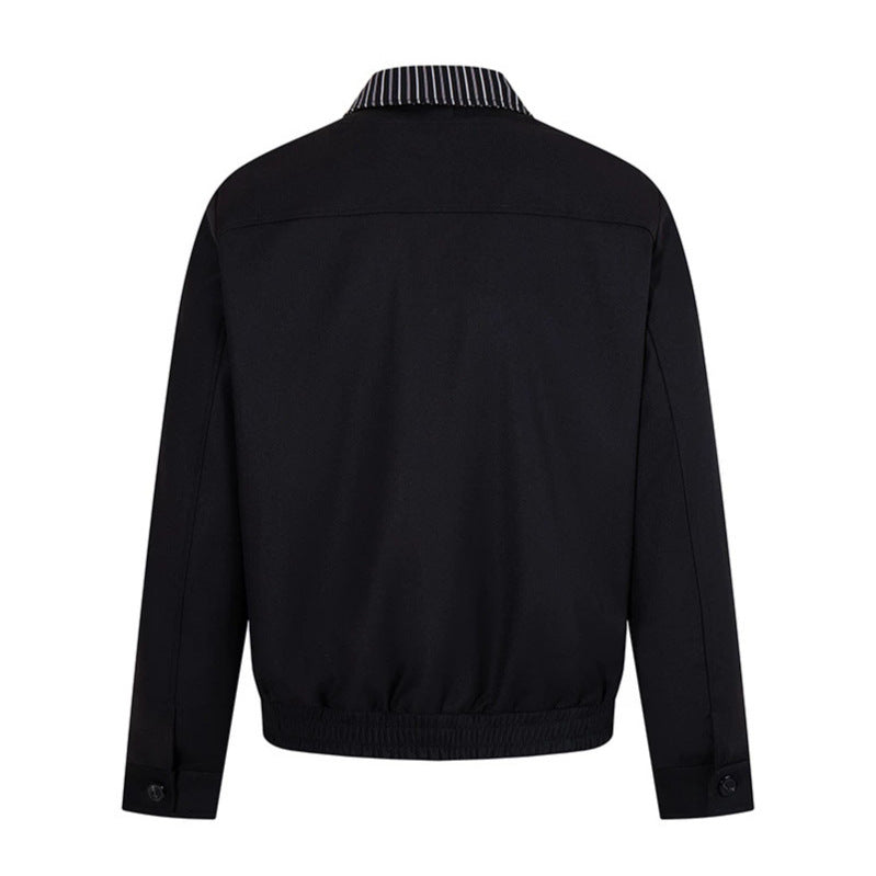Men's short-cut blouson jacket with striped inner collar, concealed two-way zipper, and elastic hem Amarae