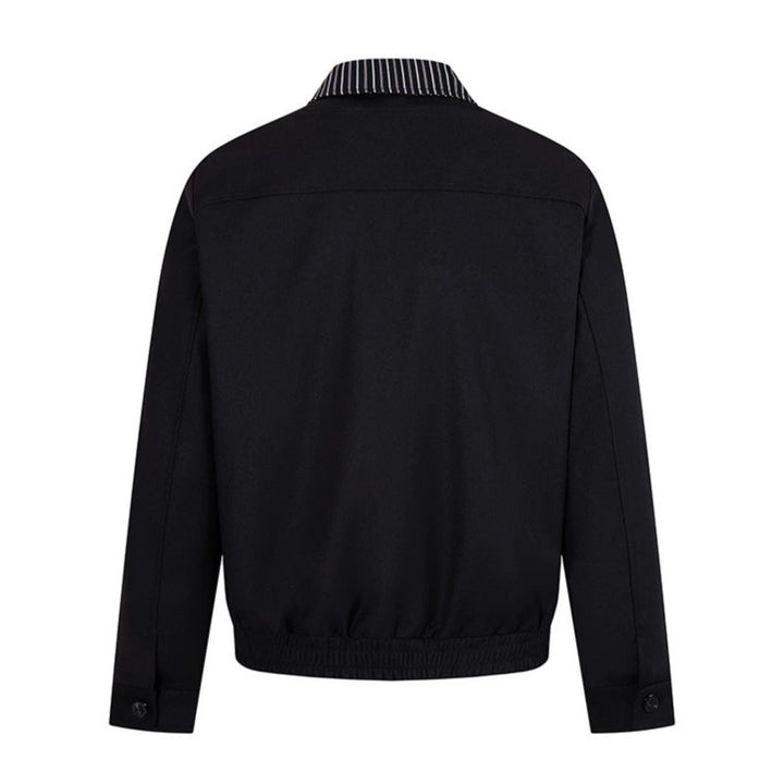 Men's short-cut blouson jacket with striped inner collar, concealed two-way zipper, and elastic hem Amarae