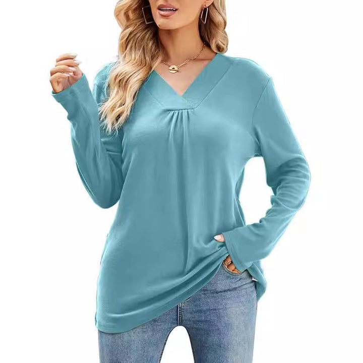 Long sleeve V-neck blouse for women with asymmetrical cut Lune London