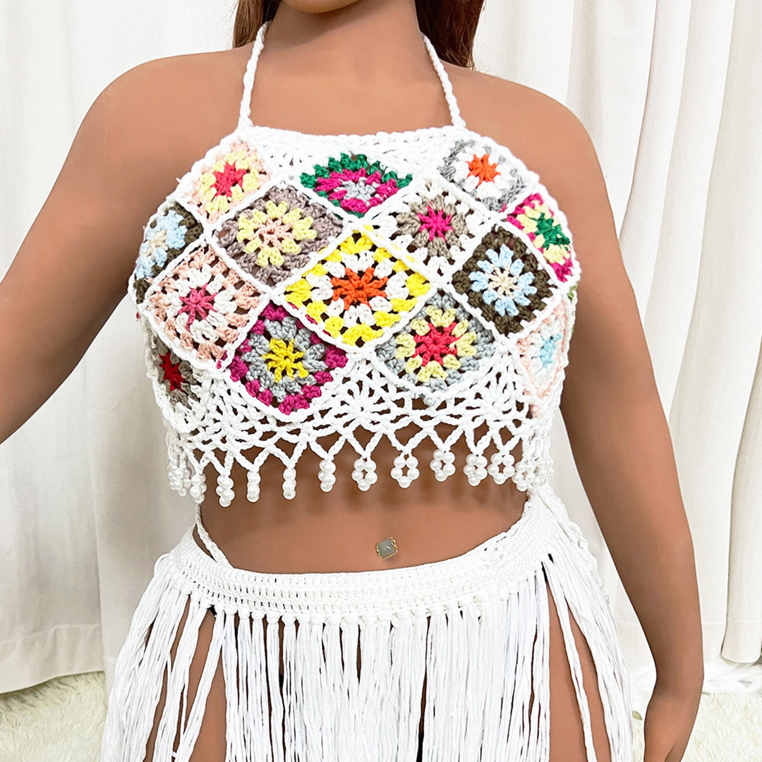 Ladies Top Crop Vintage Crochet Lune London