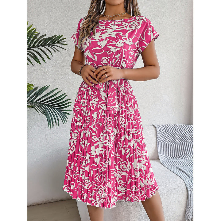 Lune London A-line floral print dress for ladies with belted waist