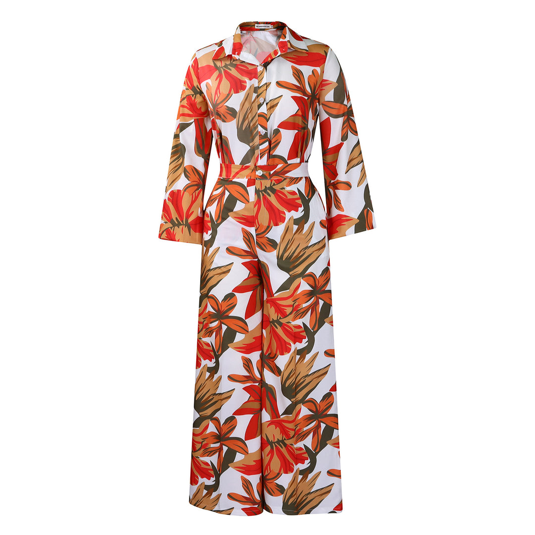Ladies floral pattern jumpsuit with an elegant cut and long sleeves Lune London