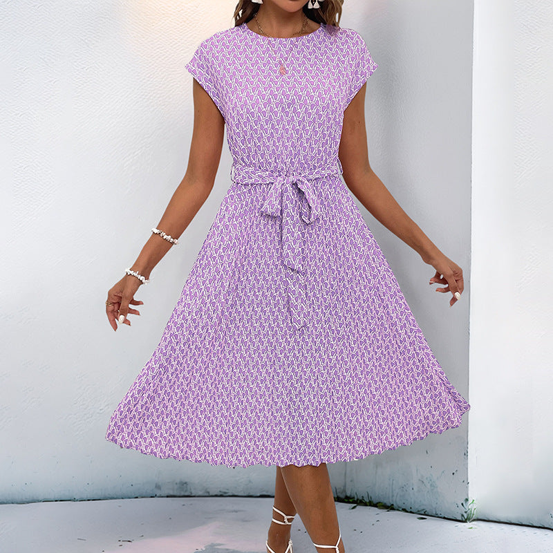 Mid-length floral print dress for women with adjustable waist drawstring Lune London