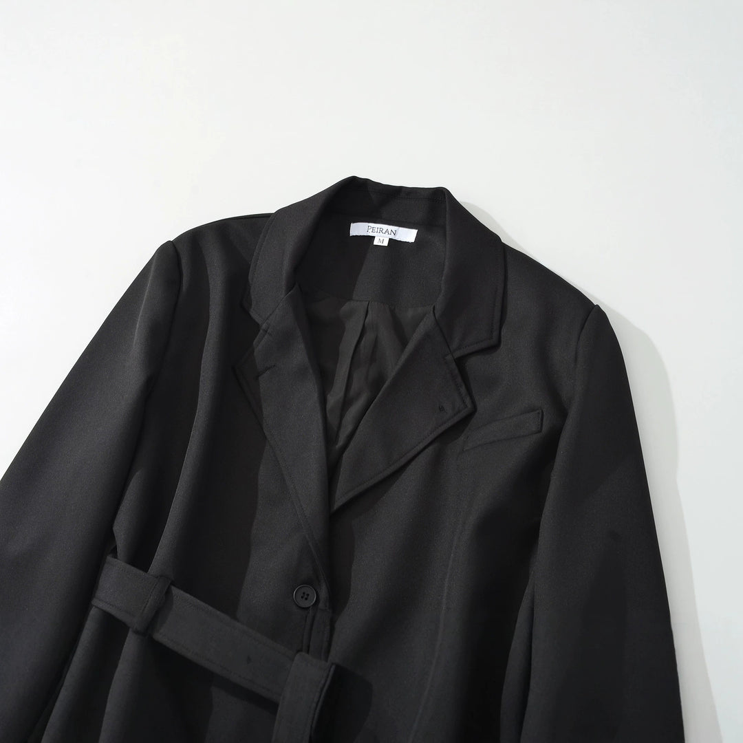 Women's Short Blazer with Waist Belt and Lapel Collar Amarae