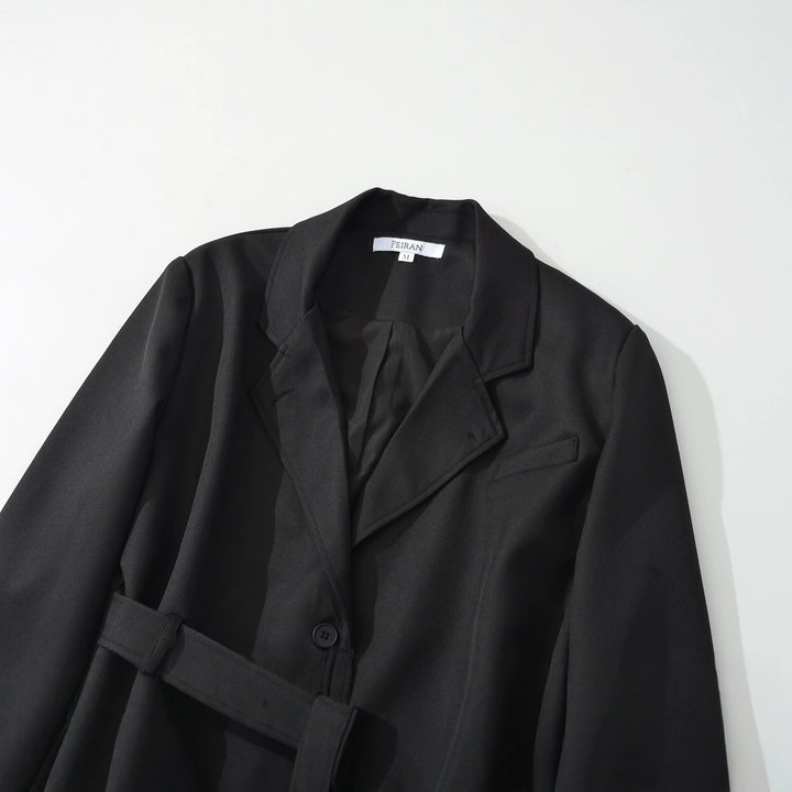 Women's Short Blazer with Waist Belt and Lapel Collar Amarae