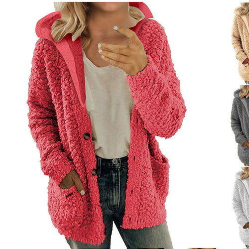 Ladies cozy fleece jacket with hood and practical pockets Amarae